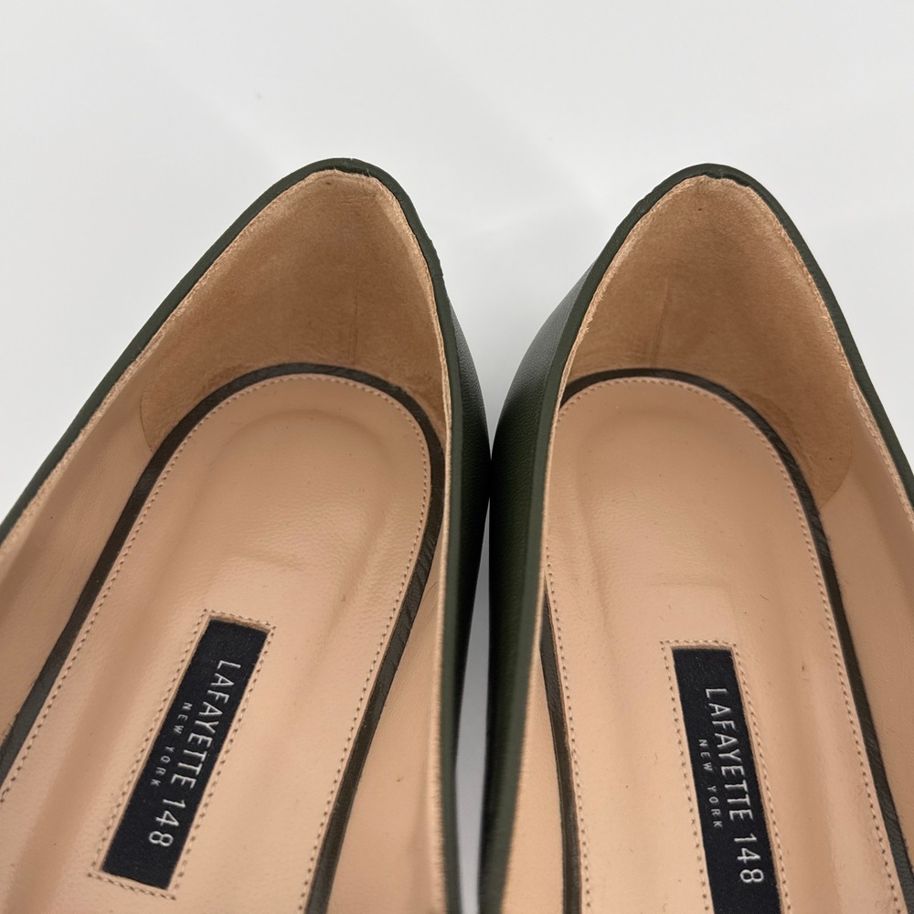 Lafayette 148 New York Kira Olive Green Leather Double Strap Flats Italy 40 - Picture 8 of 12